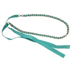 Cintura Chanel 20C BOW & CHAIN in pelle turchese Taglia Unica