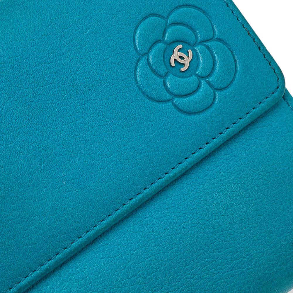Chanel Turquoise Leather CC Camellia Flap Continental Wallet 1