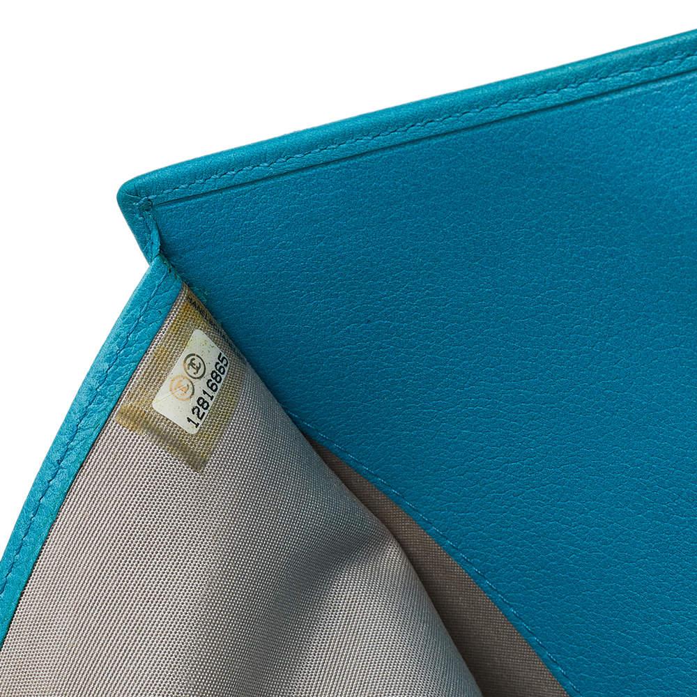 Chanel Turquoise Leather CC Camellia Flap Continental Wallet 3