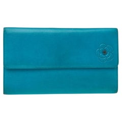 Chanel Turquoise Leather CC Camellia Flap Continental Wallet