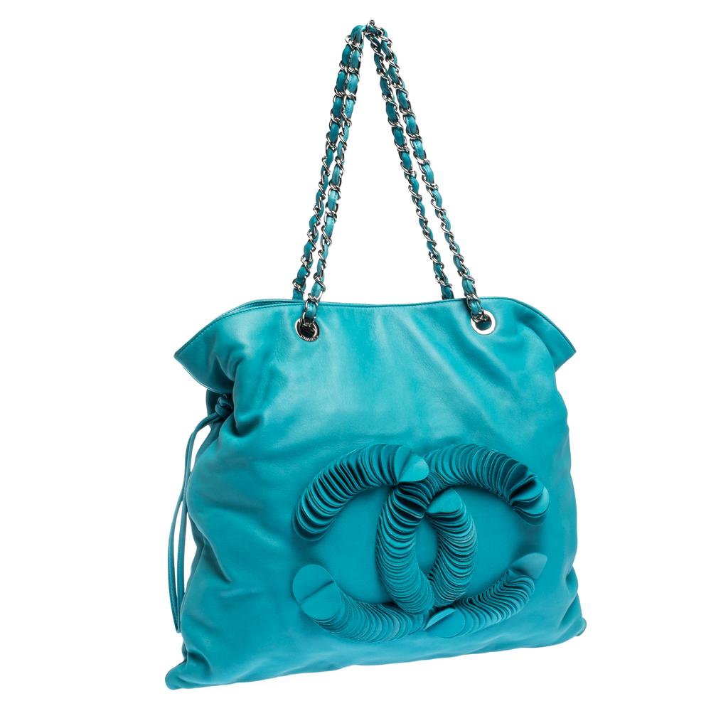 Chanel Turquoise Leather Disc Bon Bon Bag 2