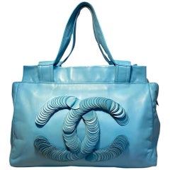 Chanel Turquoise Leather Large CC Discus Tote