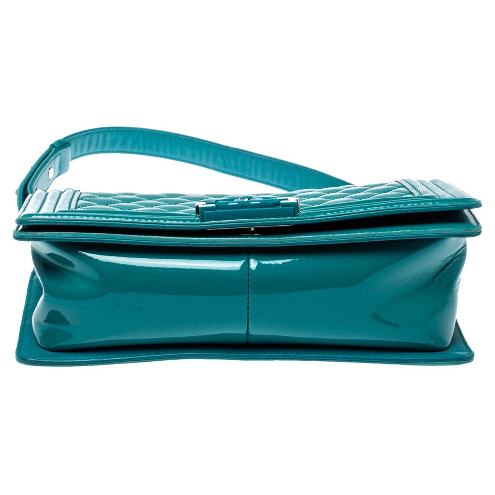 Chanel Turquoise Patent Leather Medium Plexiglas Boy Bag 5