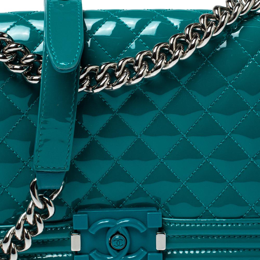 Chanel Turquoise Patent Leather Medium Plexiglas Boy Bag 6
