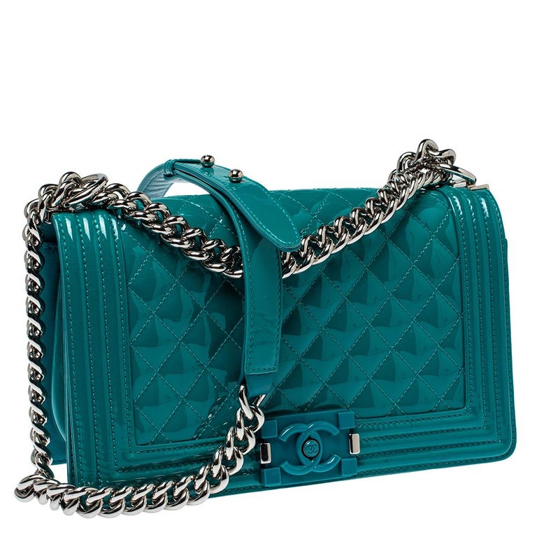 Chanel Turquoise Patent Leather Medium Plexiglas Boy Bag
