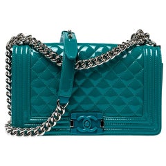 Chanel Turquoise Patent Leather Medium Plexiglas Boy Bag