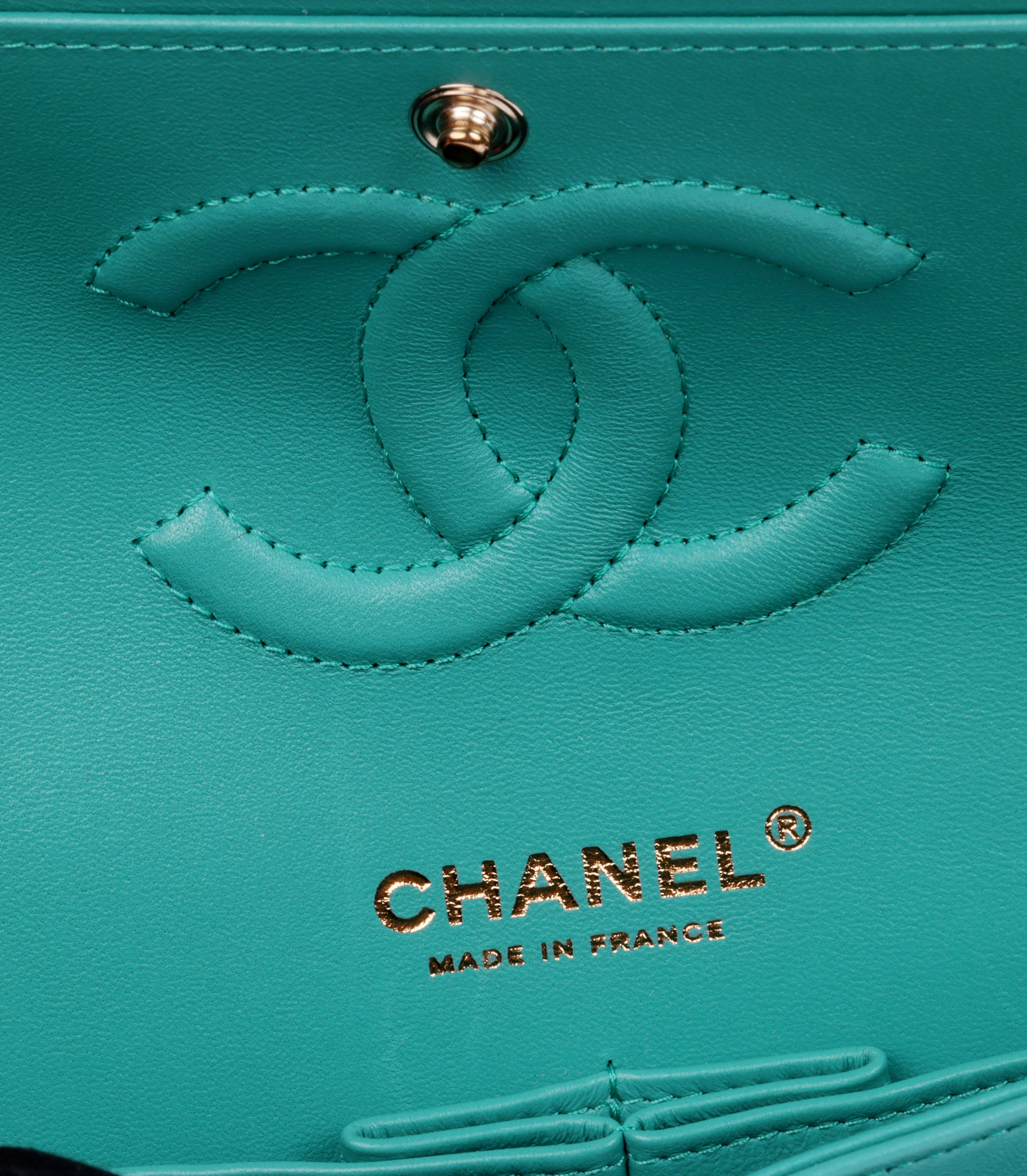 Chanel Turquoise Quilted Lambskin Medium Classic Double Flap Bag 2
