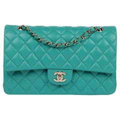 Chanel Turquoise Quilted Lambskin Medium Classic Double Flap Bag