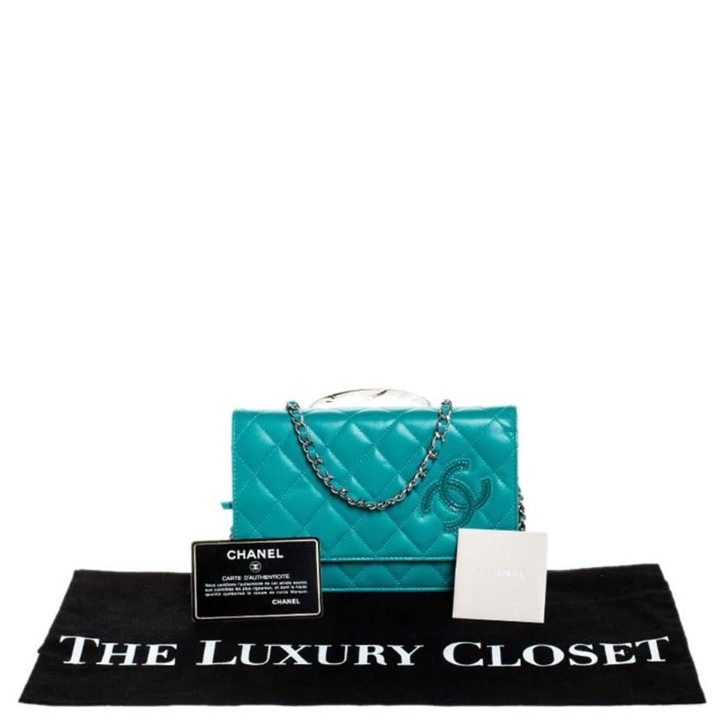 Chanel Turquoise Quilted Leather Flap WOC Clutch Bag 7