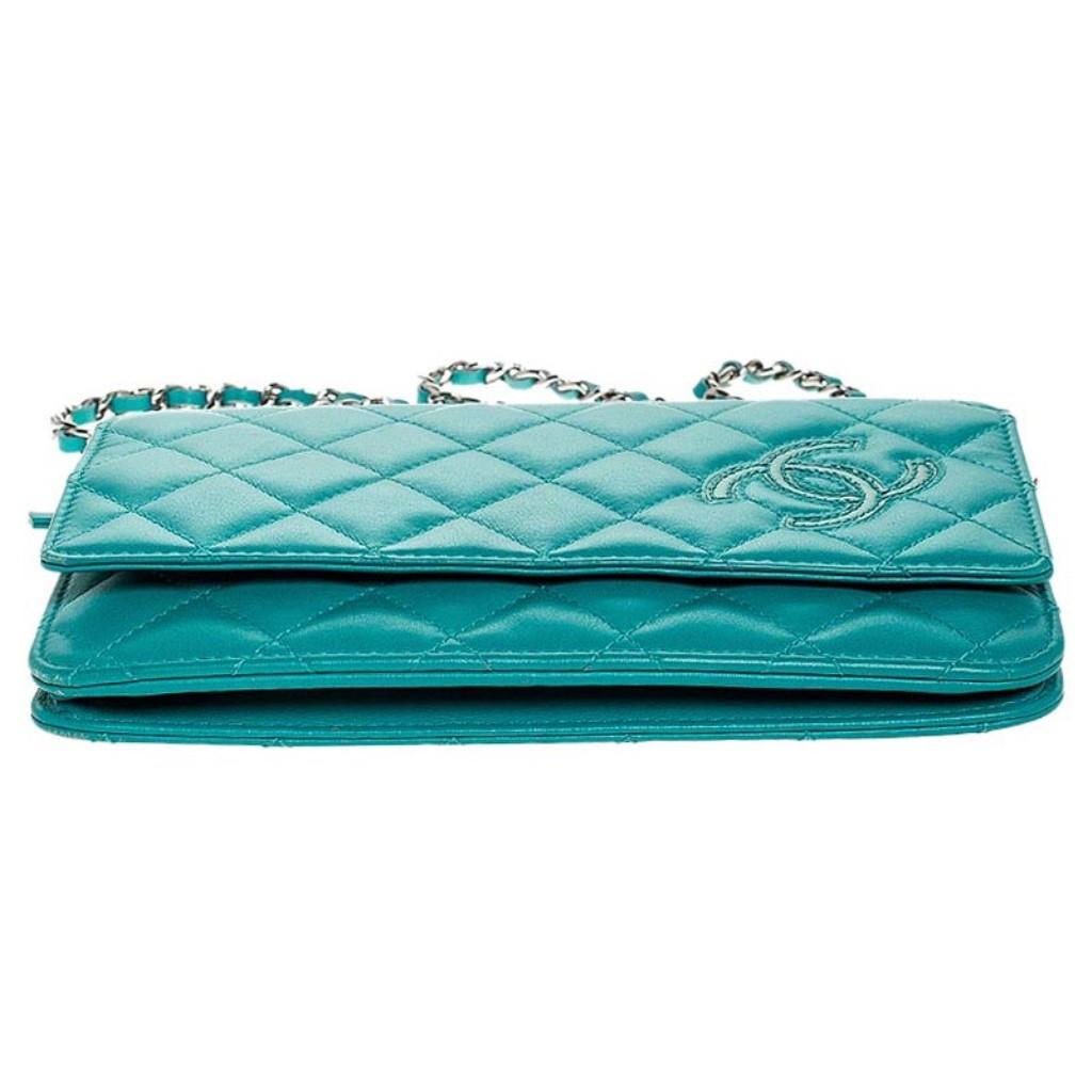 Women's Chanel Turquoise Quilted Leather Flap WOC Clutch Bag