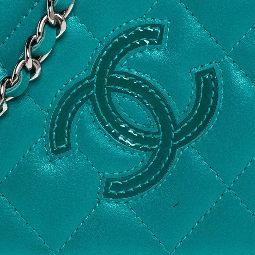 Chanel Turquoise Quilted Leather Flap WOC Clutch Bag 3