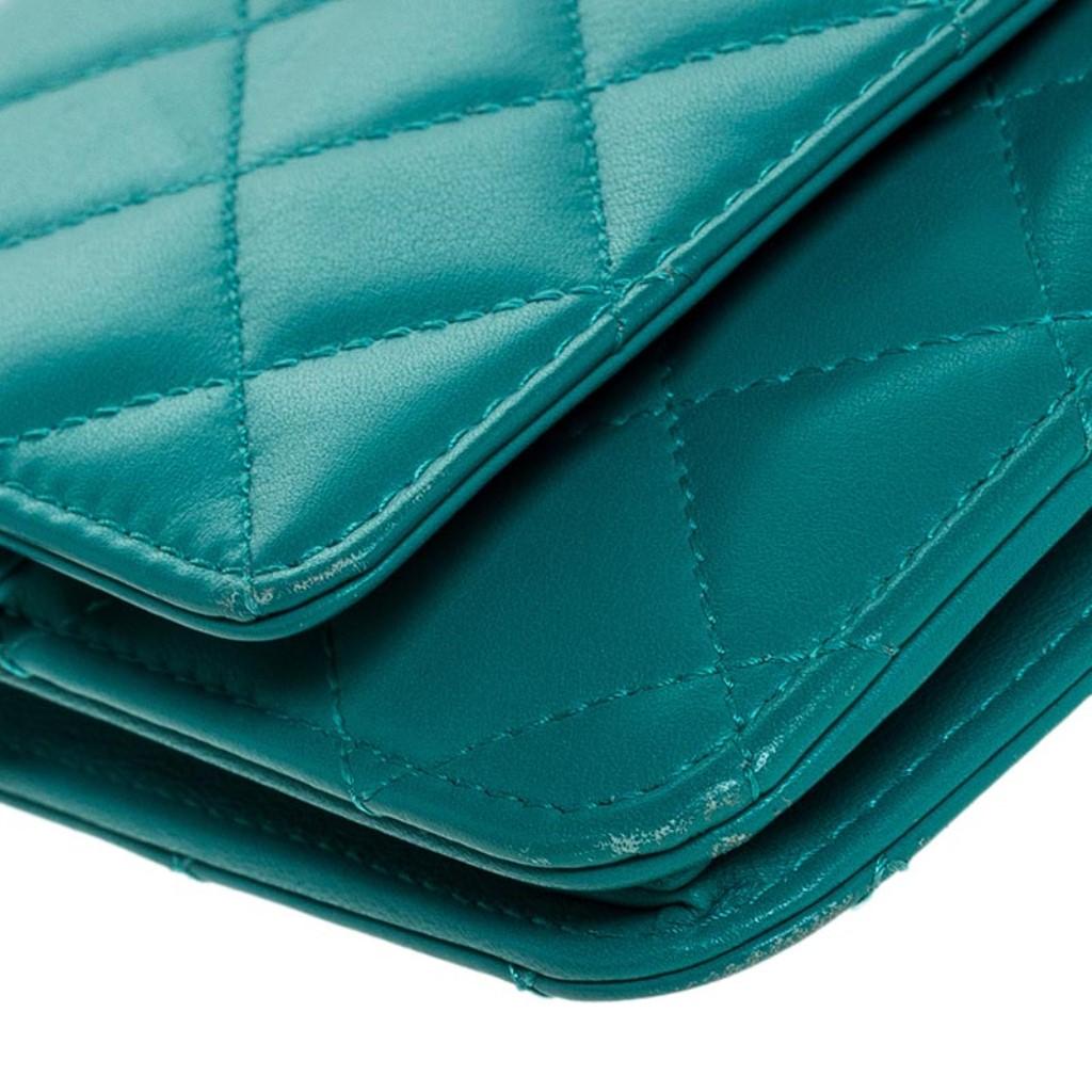 Chanel Turquoise Quilted Leather Flap WOC Clutch Bag 4