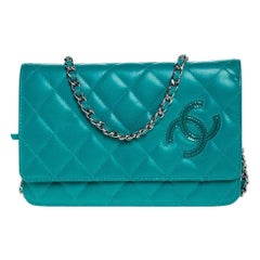 Chanel Turquoise Quilted Leather Flap WOC Clutch Bag