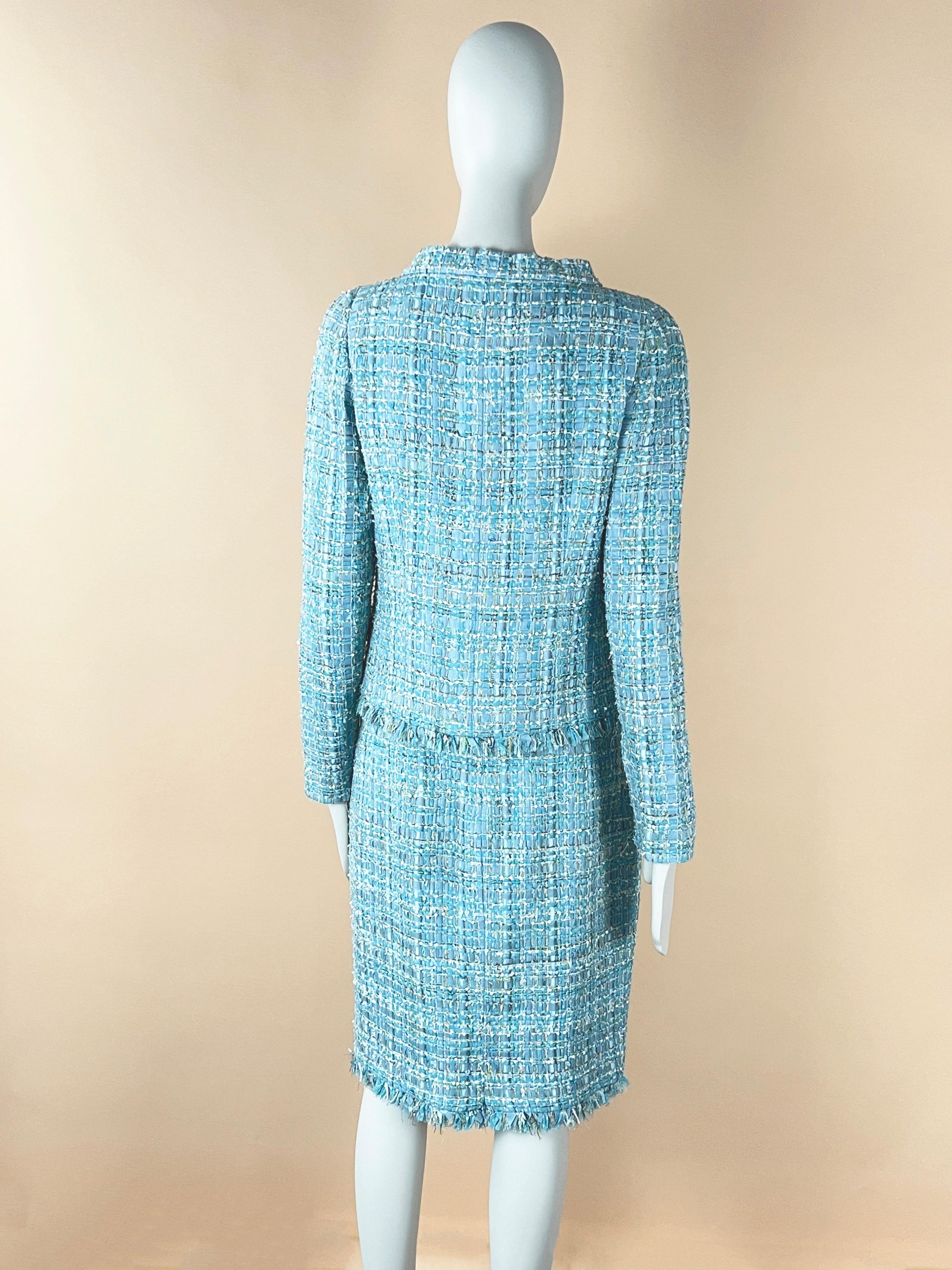 Chanel Turquoise Ribbon Tweed Jacket and Skirt  9
