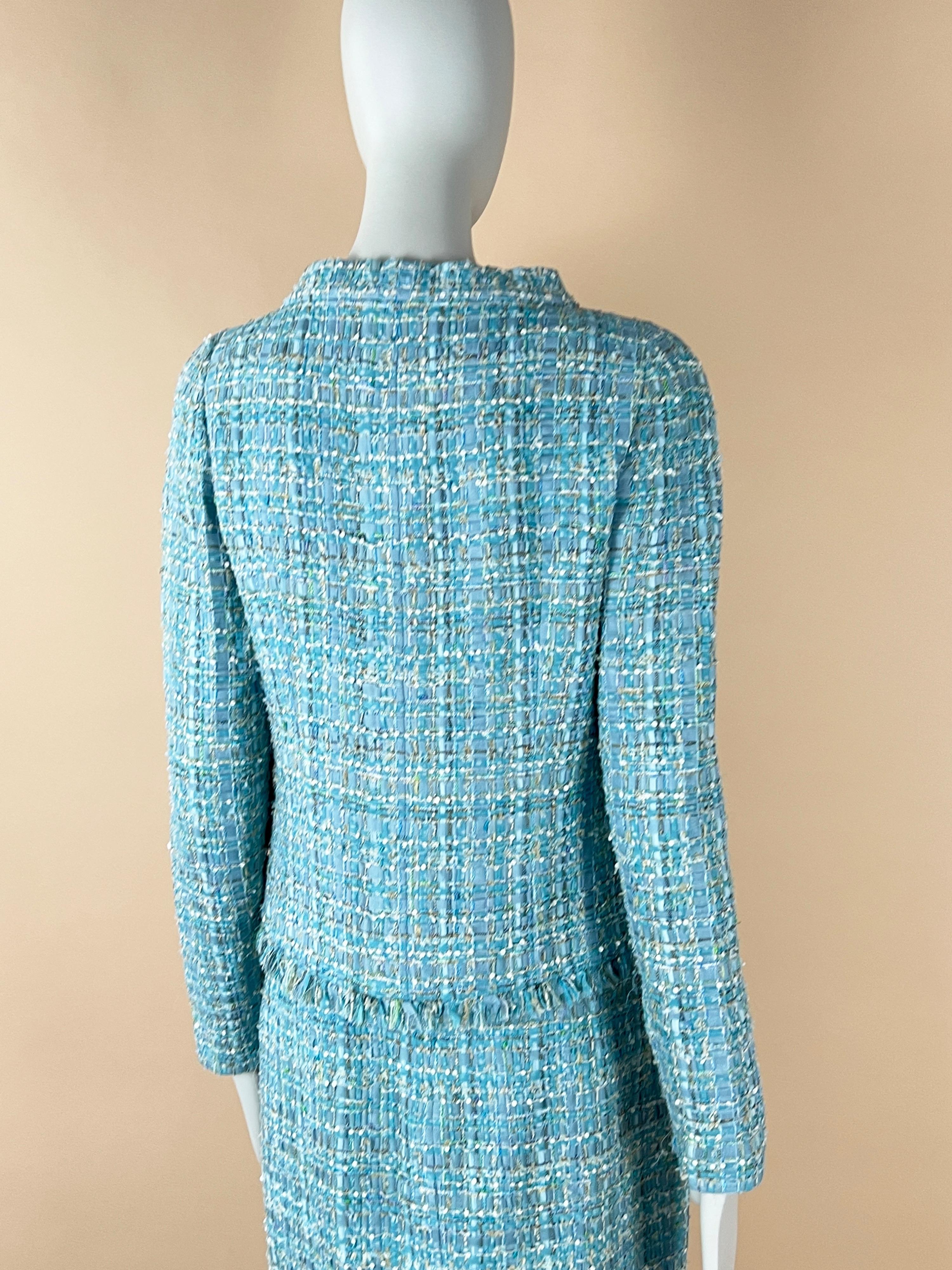 Chanel Turquoise Ribbon Tweed Jacket and Skirt  10