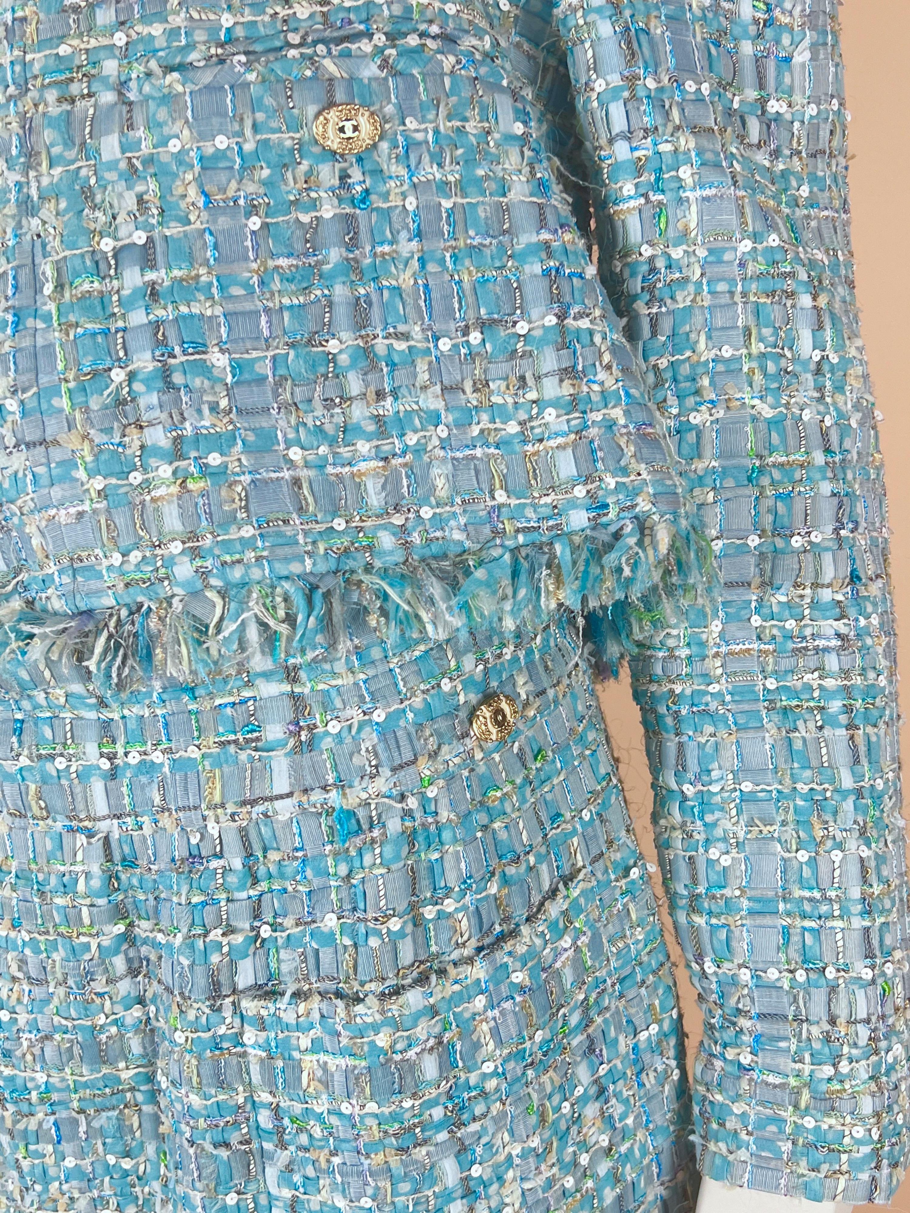 Women's Chanel Turquoise Ribbon Tweed Jacket and Skirt 