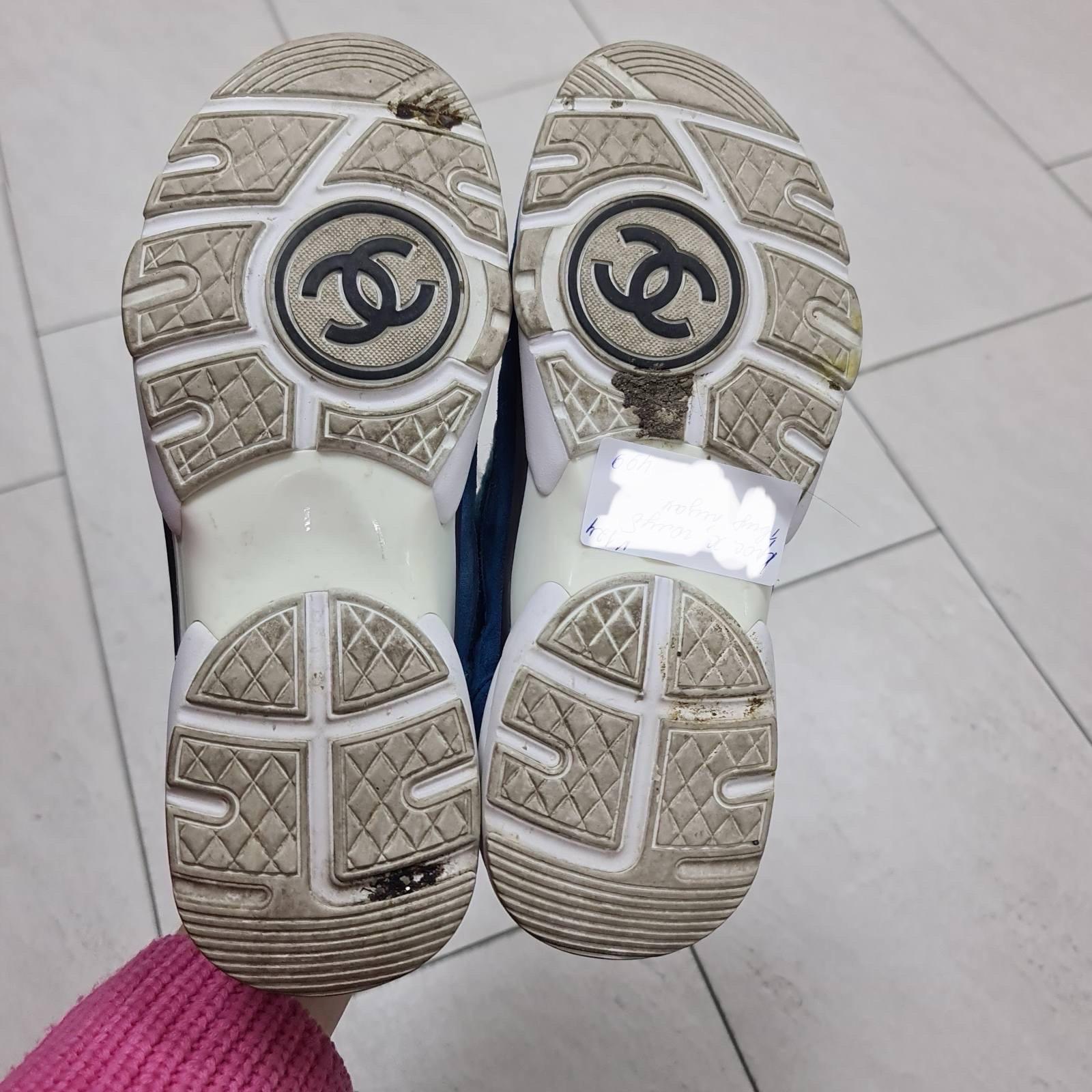Chanel Turquoise Suede Reflective CC Logo Lace Up Sneakers 1