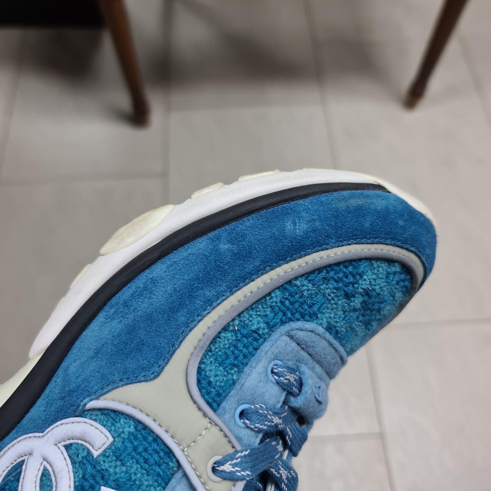 Chanel Turquoise Suede Reflective CC Logo Lace Up Sneakers 4