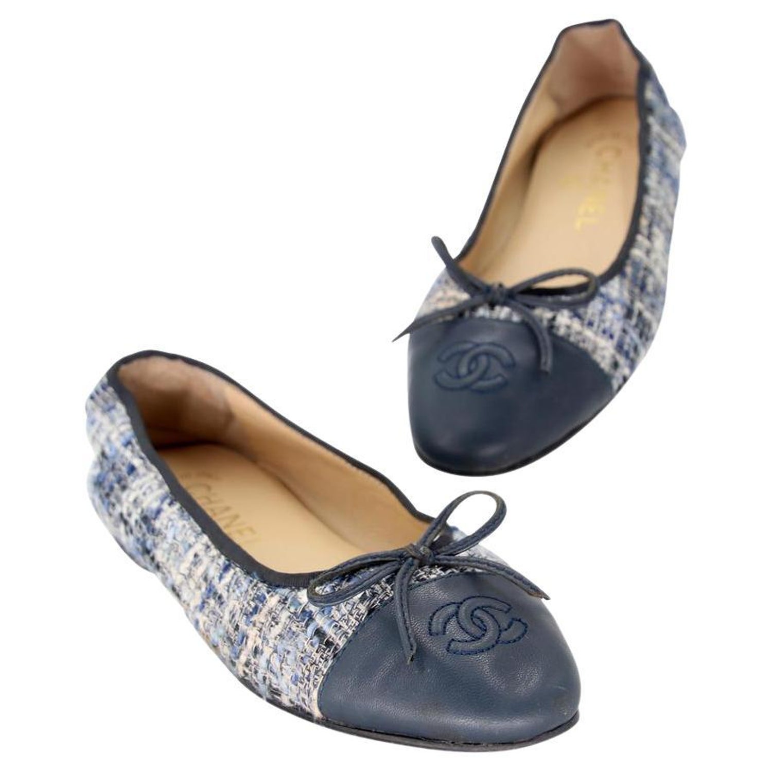 Chanel Shoe 37c - 5 For Sale on 1stDibs  37c shoe size, chanel denim shoes,  chanel denim ballet flats
