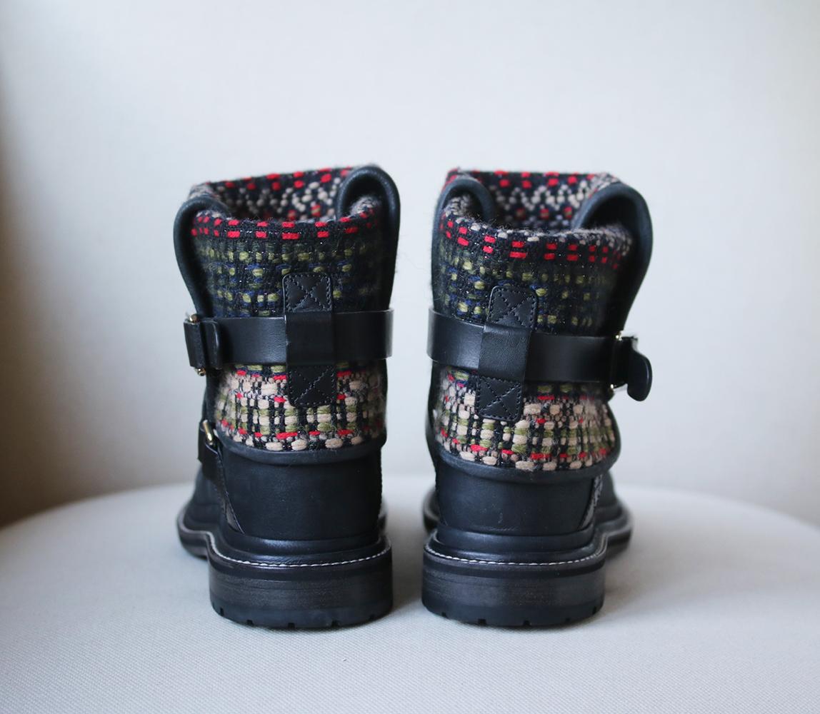 chanel tweed boots