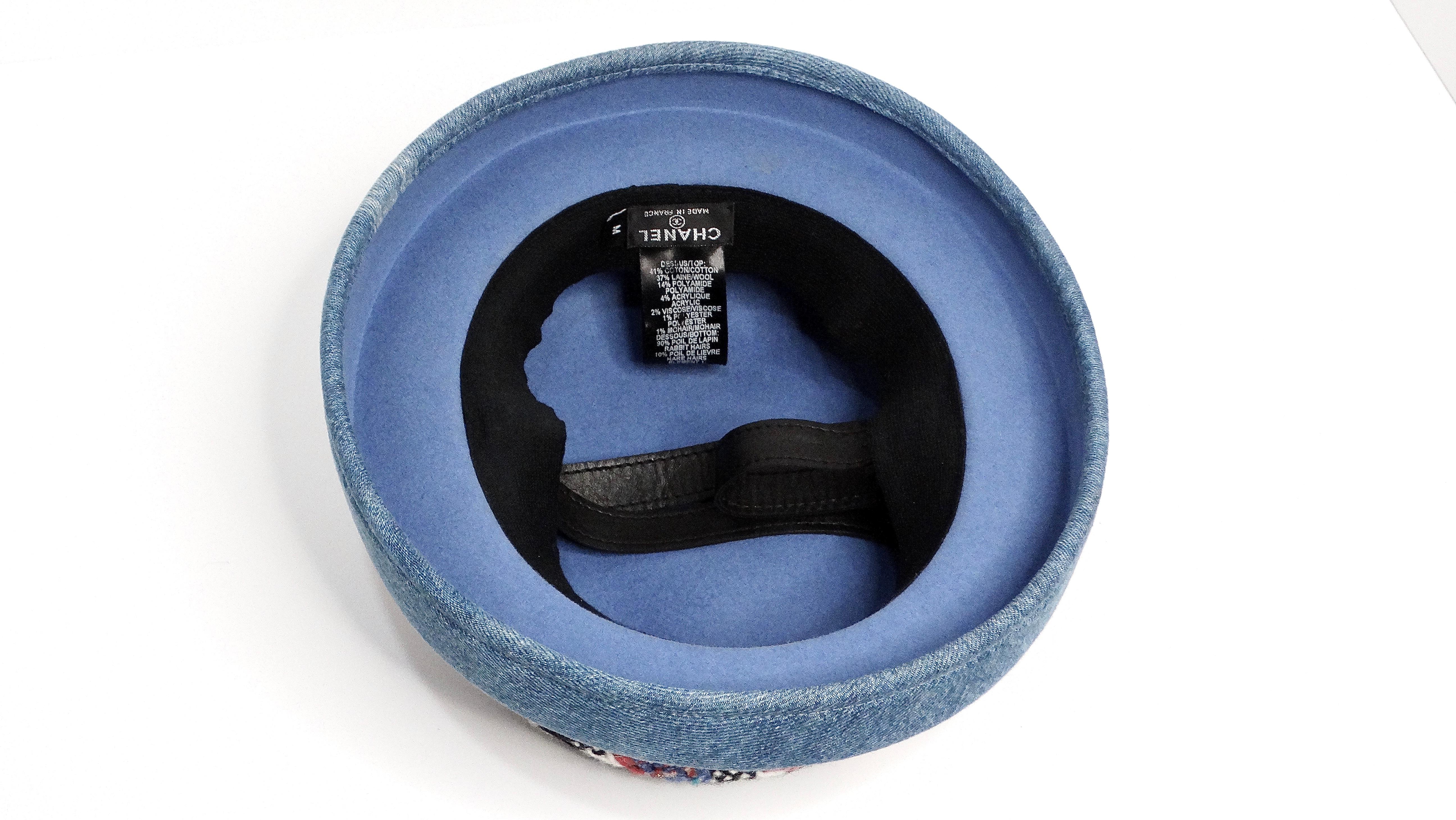 Chanel Tweed and Denim Bowler Hat In Fair Condition For Sale In Scottsdale, AZ