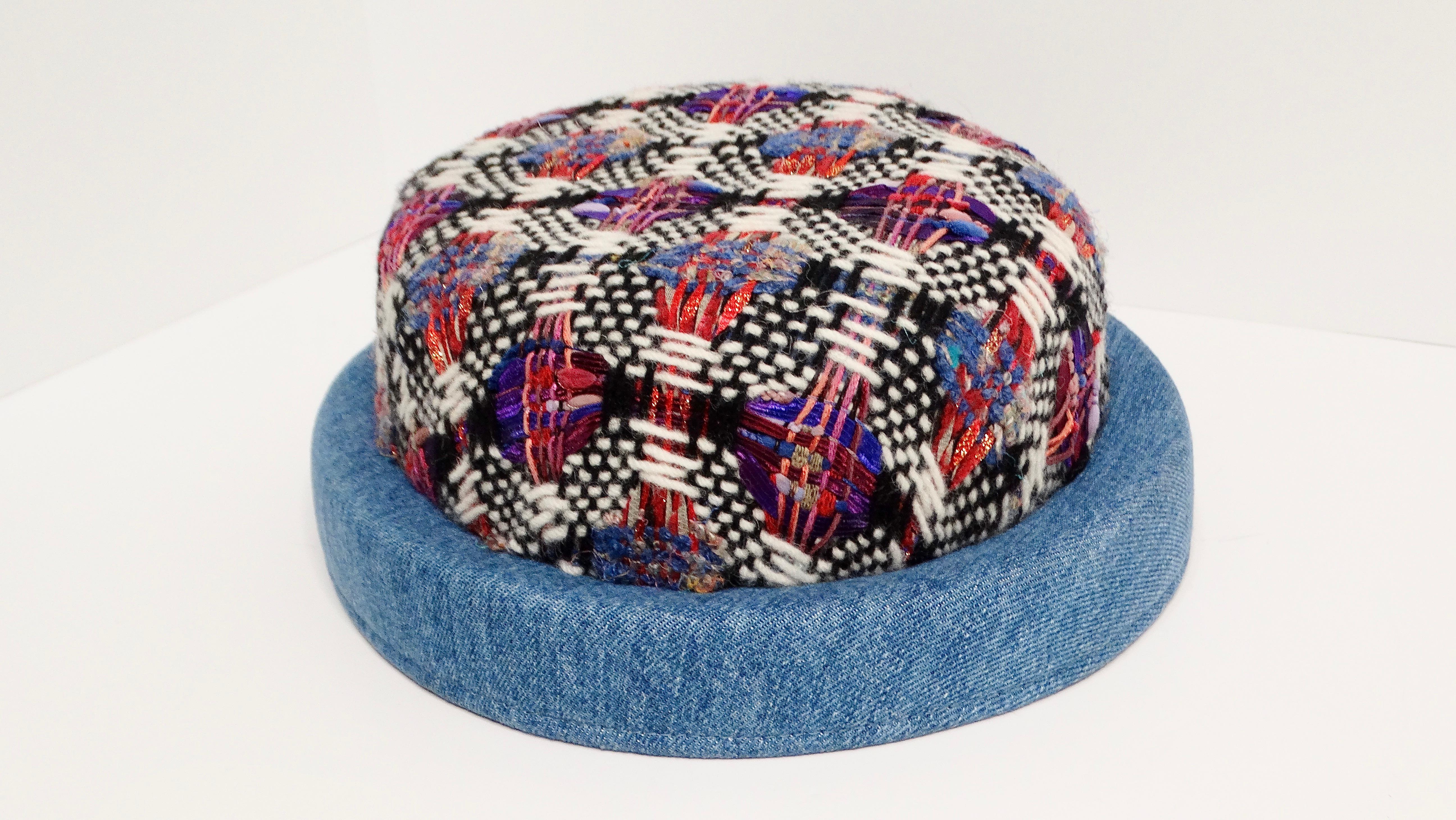 Chanel Tweed and Denim Bowler Hat For Sale 1