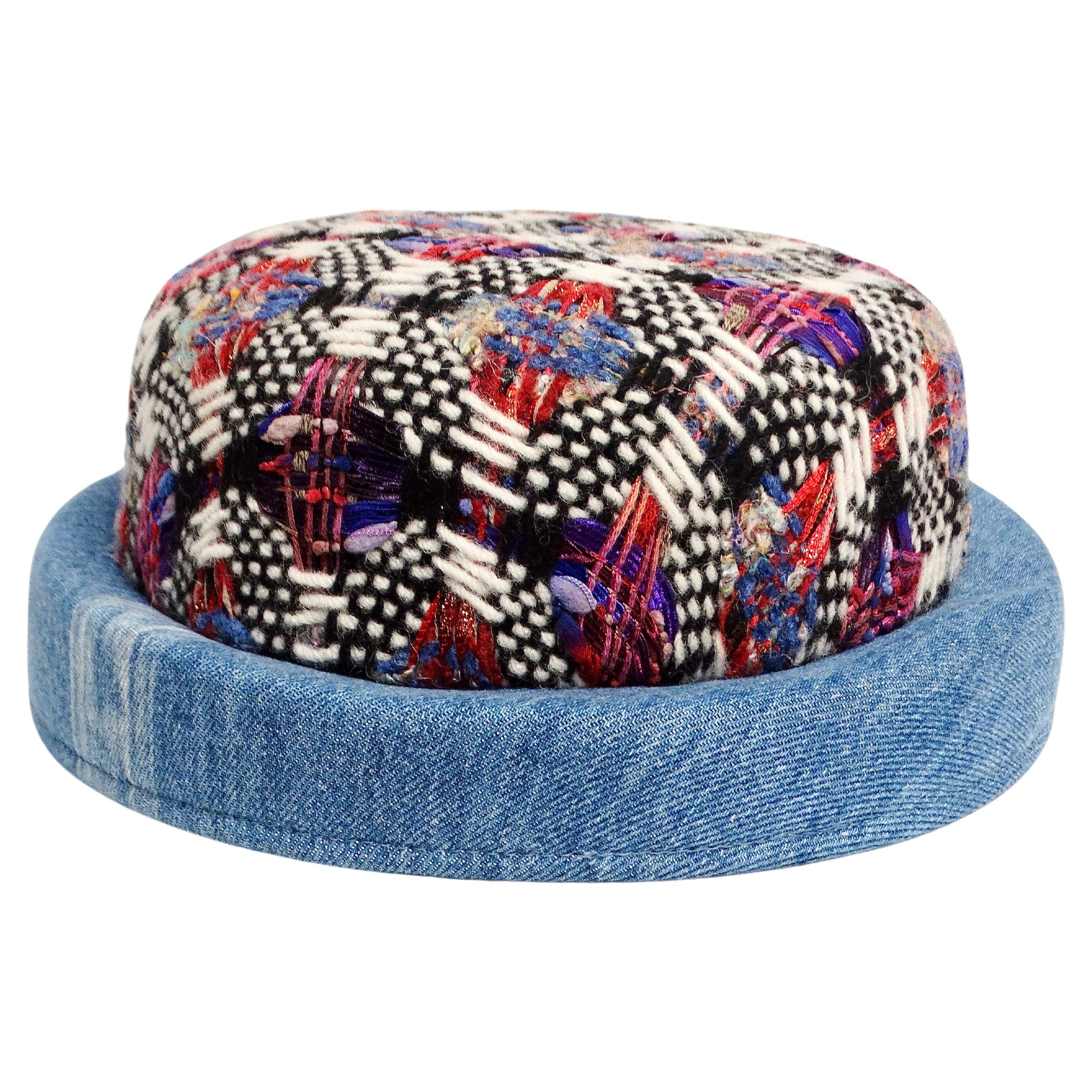 Chanel Tweed and Denim Bowler Hat For Sale