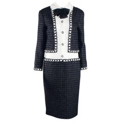Chanel Tweed and Lace Dress Crystal Buttons Bowtie Brooch Metiers D'Art