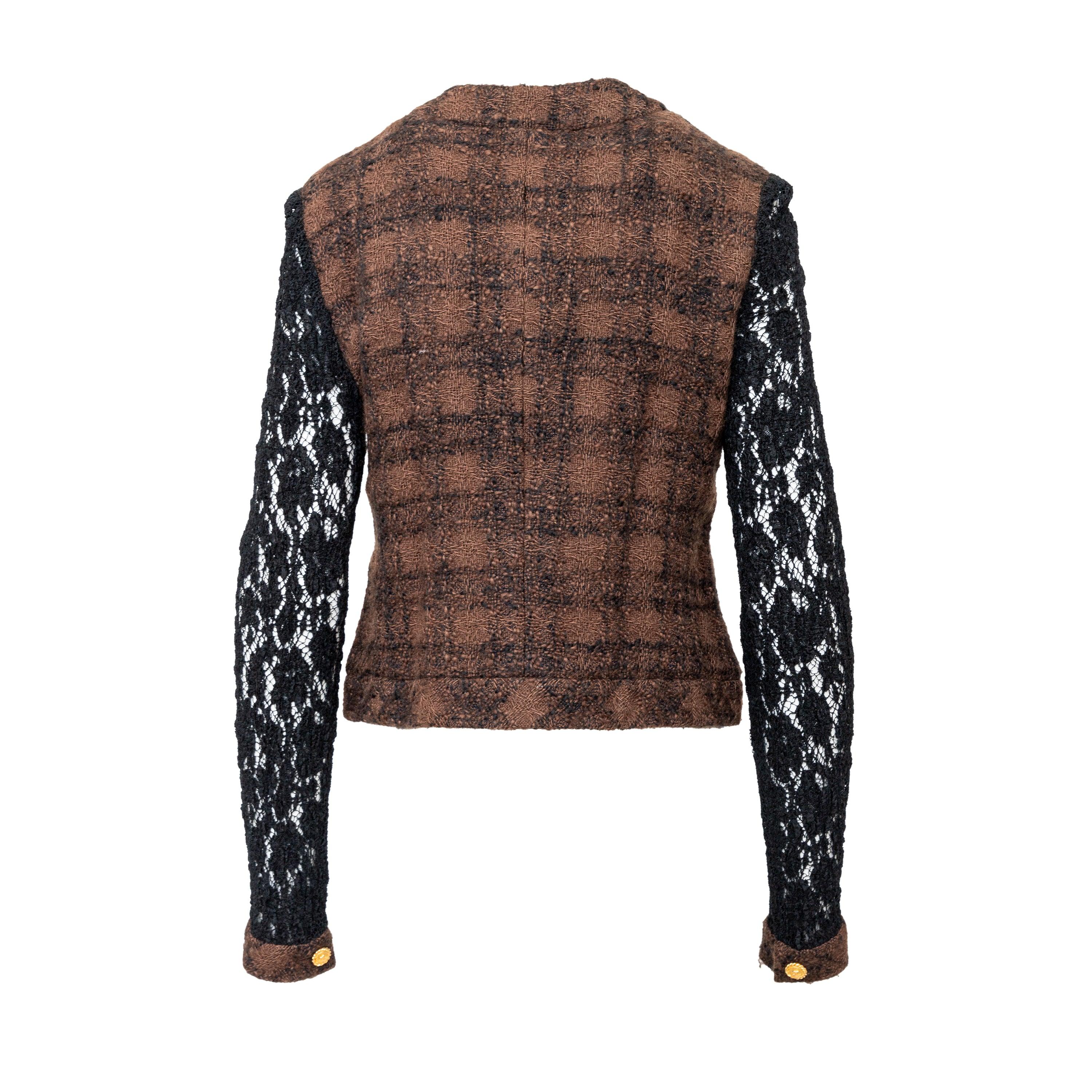 Black Chanel Tweed and Lace Jacket - '90s For Sale
