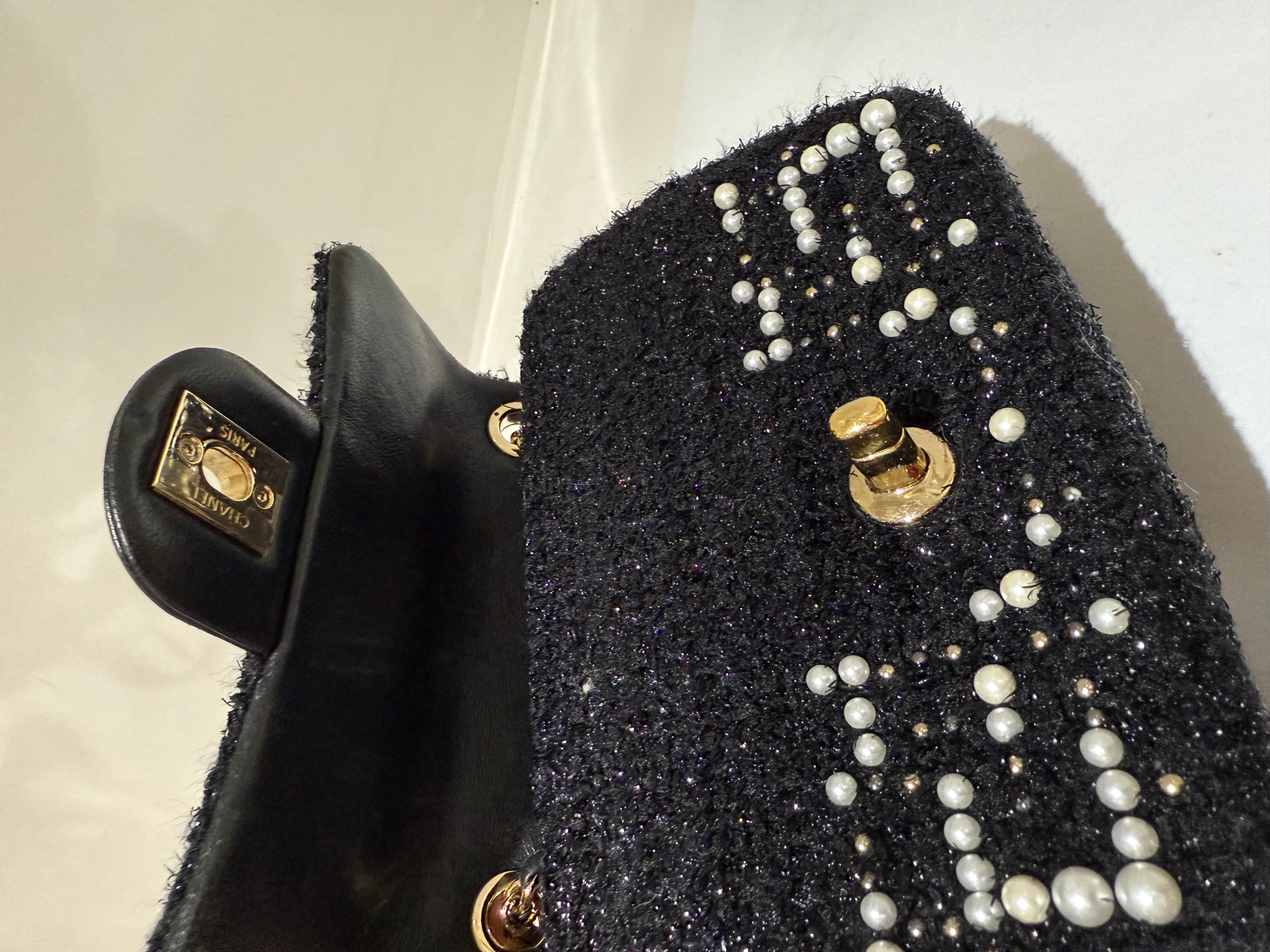 Chanel Tweed and Pearl Mini Flap Bag For Sale 1