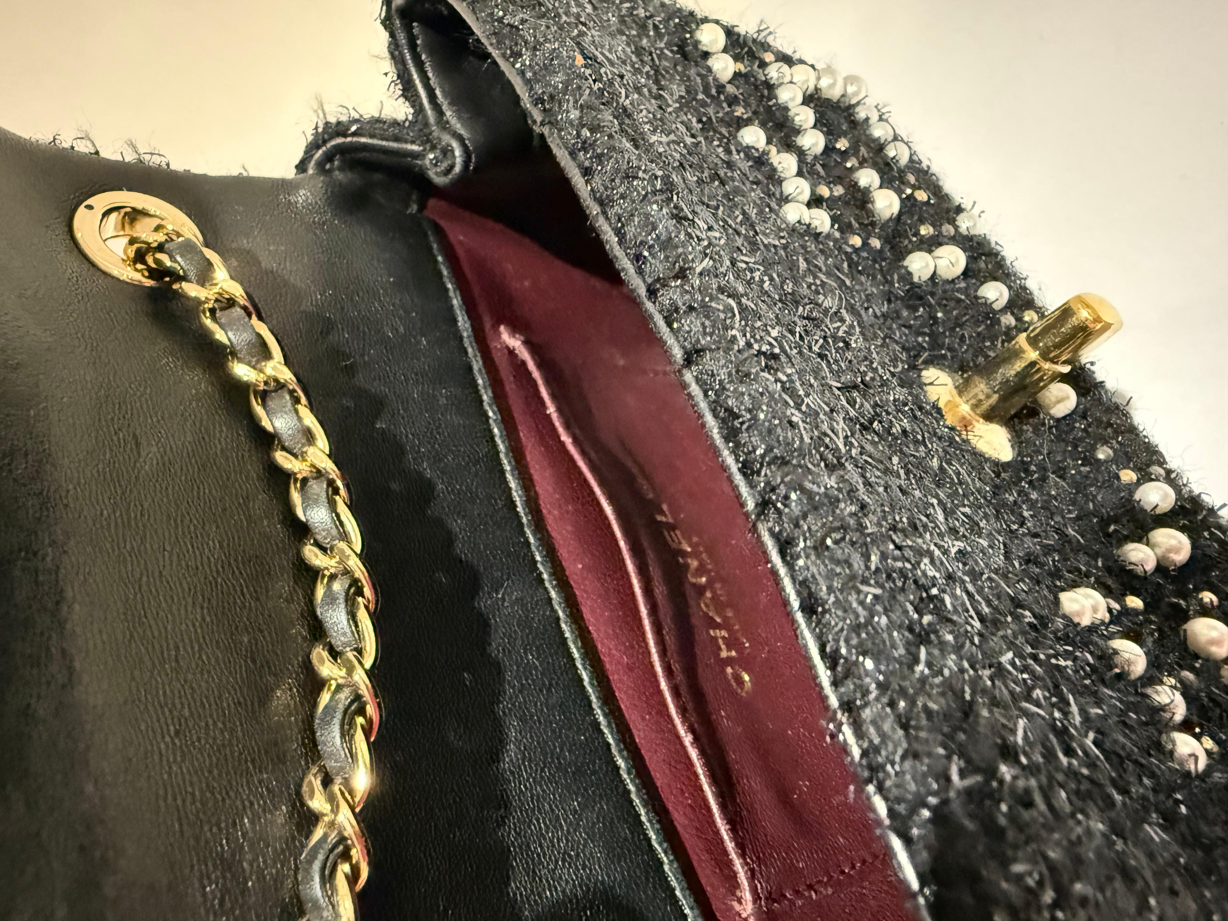Chanel Tweed and Pearl Mini Flap Bag For Sale 2