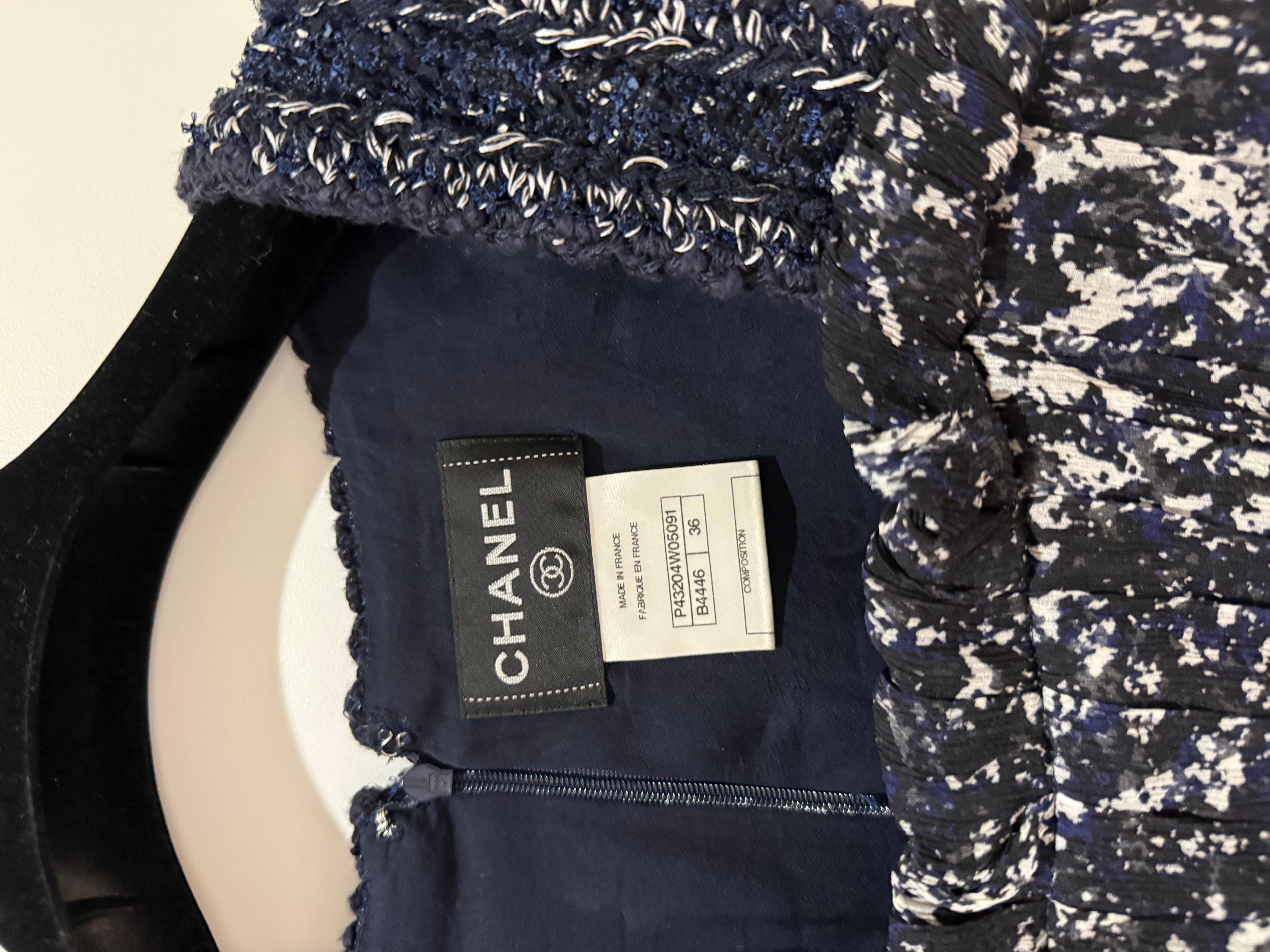 Black Chanel Tweed and silk Dress Navy Color For Sale