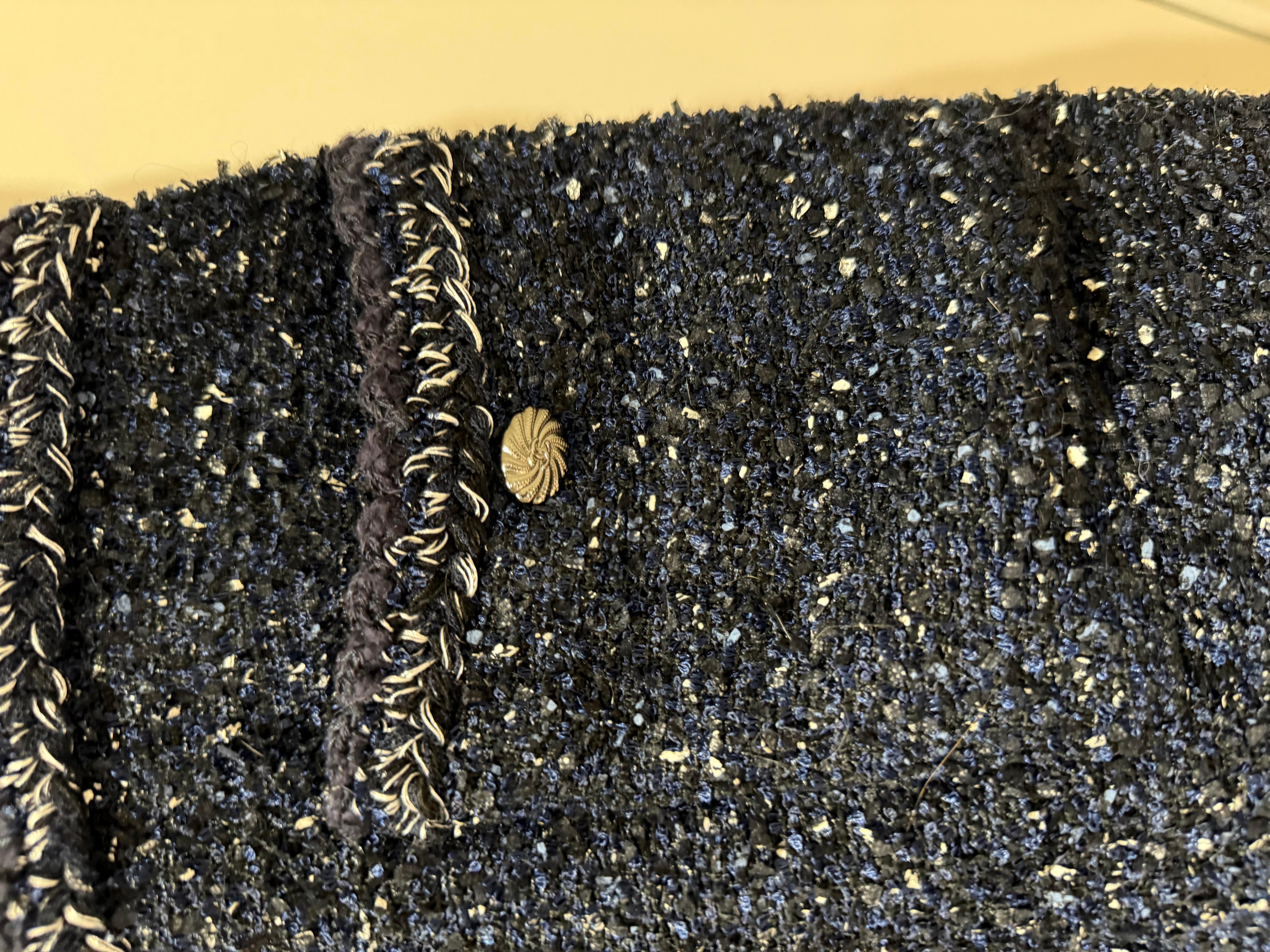 Chanel Tweed and silk Dress Navy Color For Sale 1