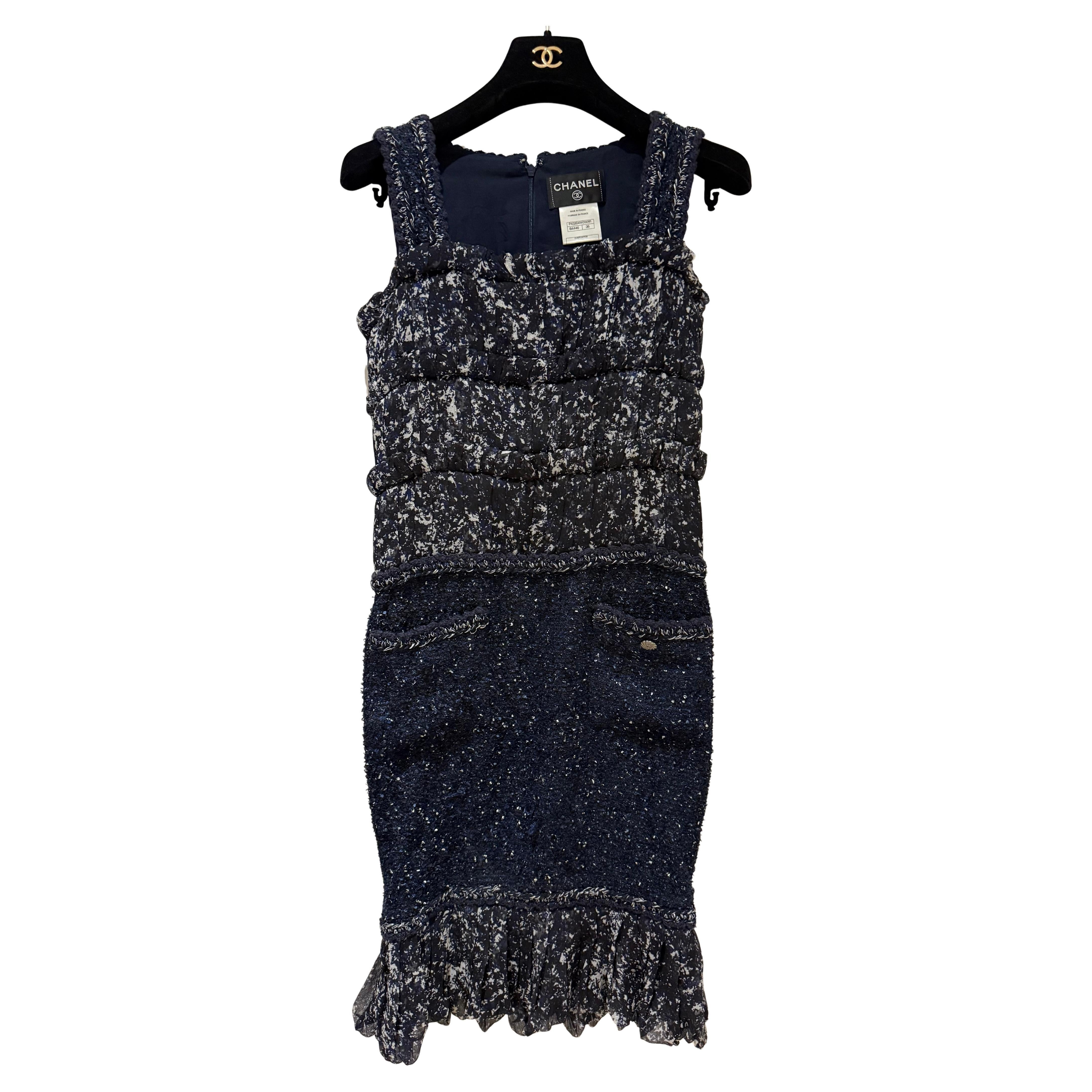 Chanel Tweed and silk Dress Navy Color