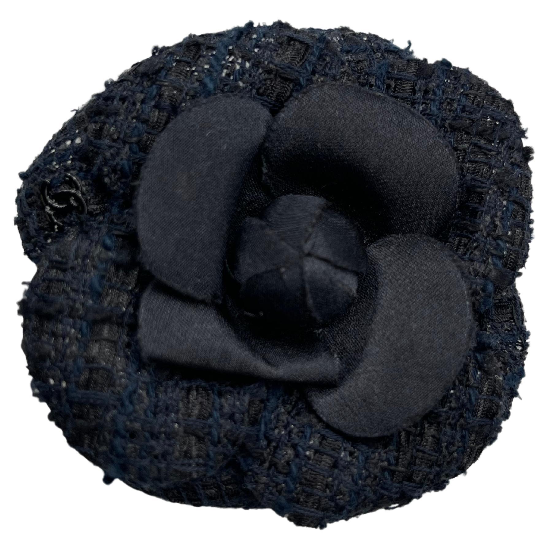 Chanel Tweed Black Camélia Brooch