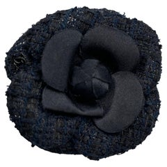 Chanel Tweed Black Camélia Brooch