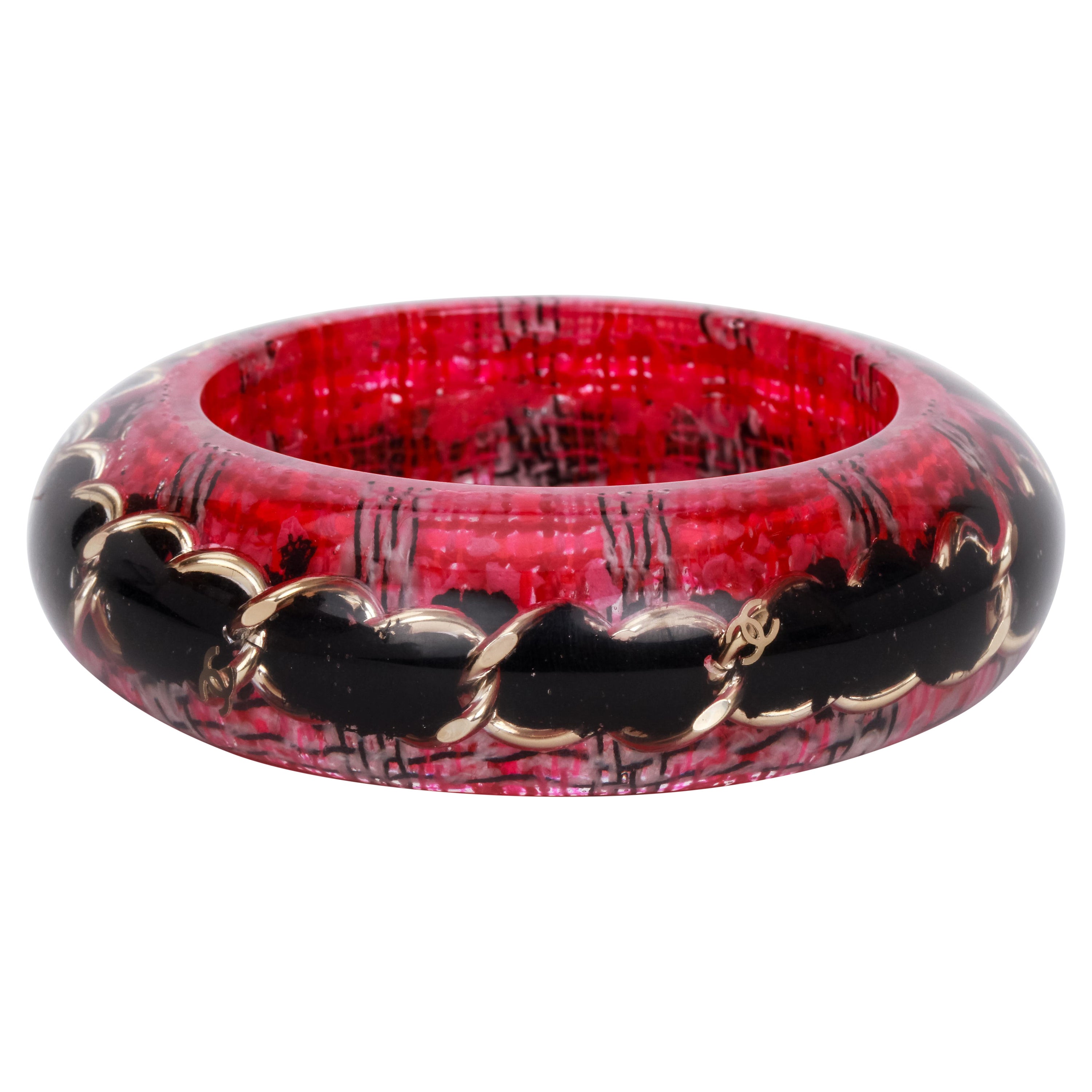 Bracciale Chanel Tweed con intarsi neri in lucite