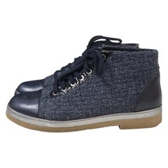 Chanel Tweed Calfskin Lace Up Booties