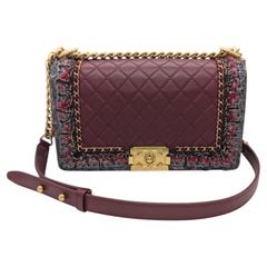 Chanel Tweed Calfskin Quilted Braided Jacket Medium Boy Flap