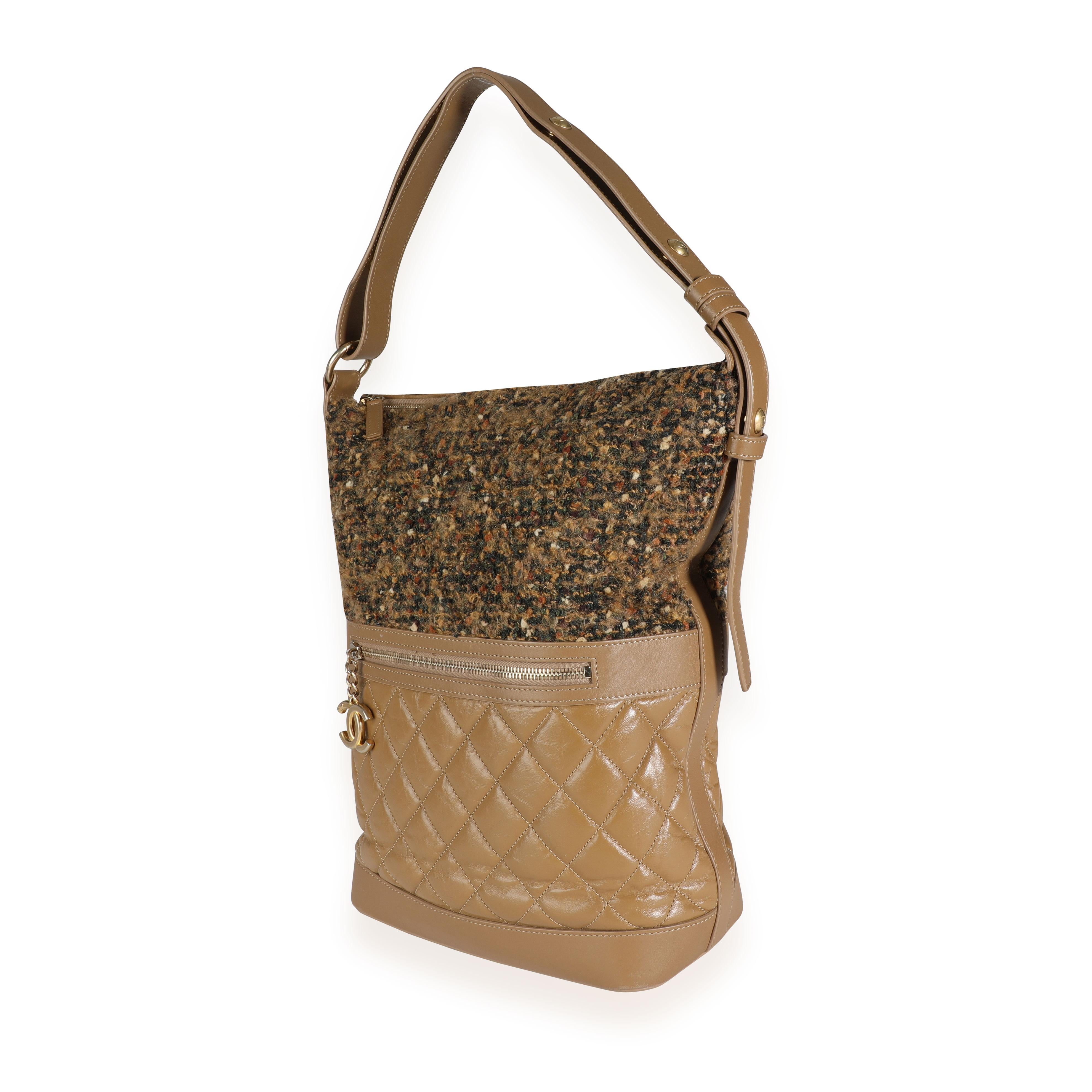 Chanel Tweed & Camel Quilted Aged Calfskin Medium Casual Style Hobo For Sale 3