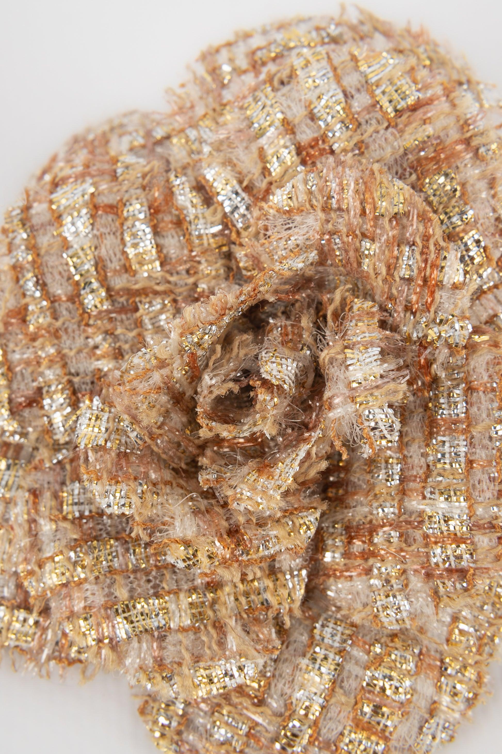 Women's Chanel Tweed Camellia Brooch For Sale