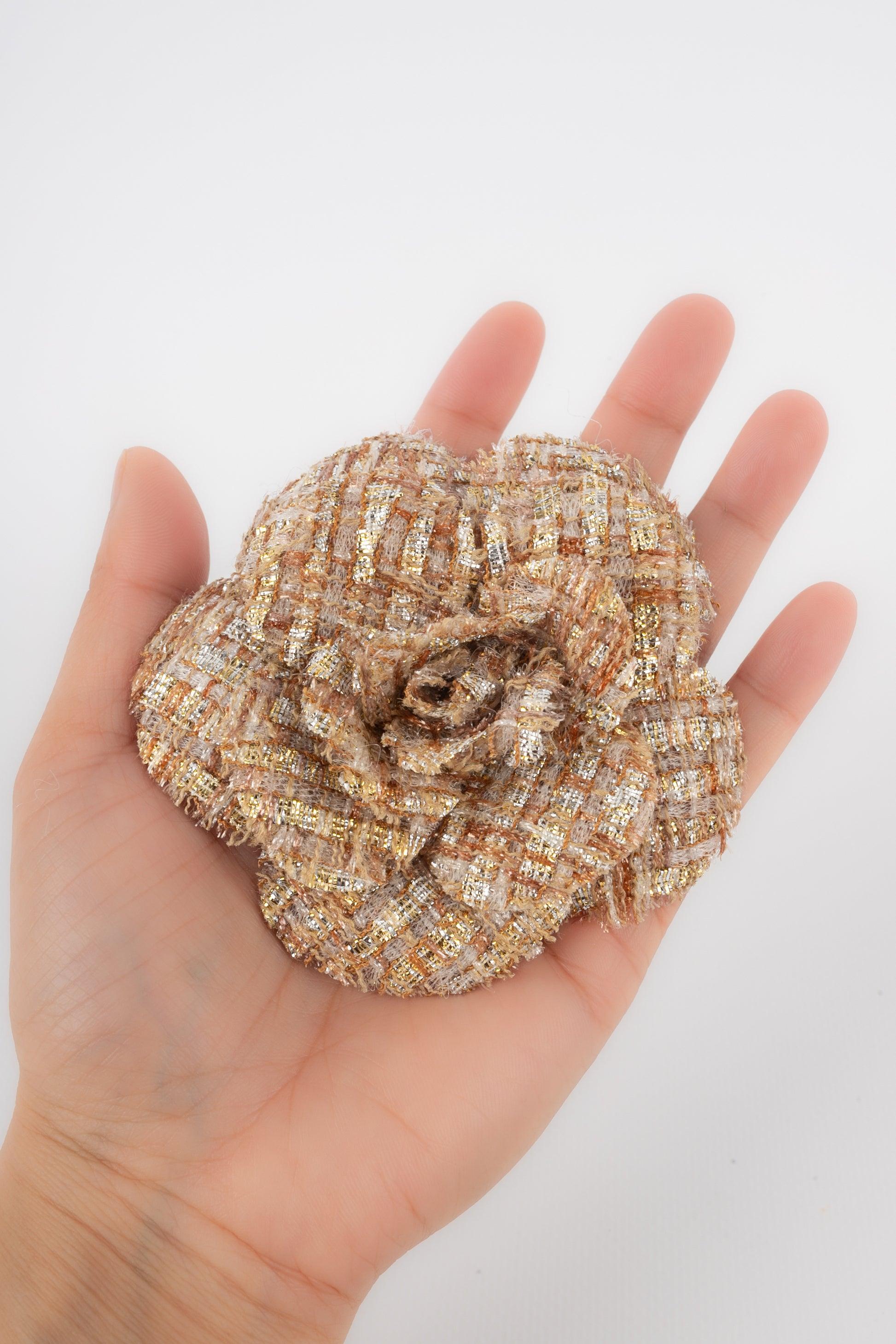 Chanel Tweed Camellia Brooch For Sale 2