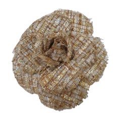Chanel Tweed Camellia Golden Weave Brooch