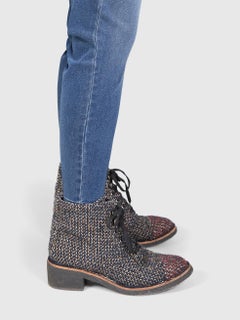 Chanel Tweed Cap Toe Ankle Boots Size IT 41.5