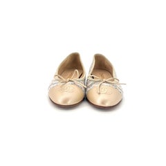 Chanel Tweed Cap Toe Bow CC Logo Ballerine 36,5