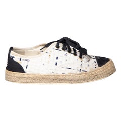 Used Chanel Tweed Cap Toe Logo Trainers Size IT 35