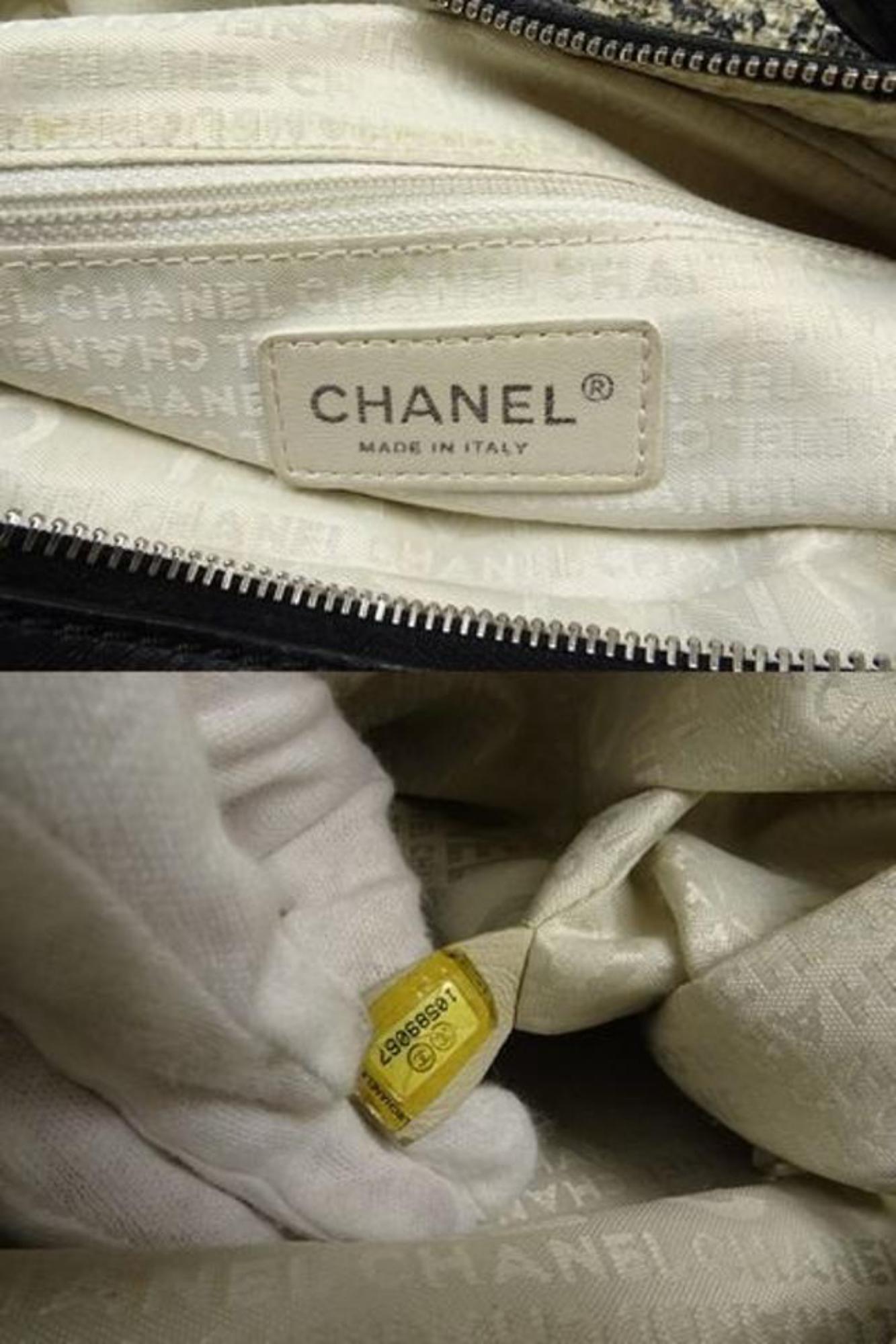 Chanel Tweed Cc Camellia Boston 211204 Black X Beige Leather Satchel For Sale 7