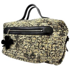 Chanel Tweed Cc Camellia Boston 211204 Black X Beige Leather Satchel
