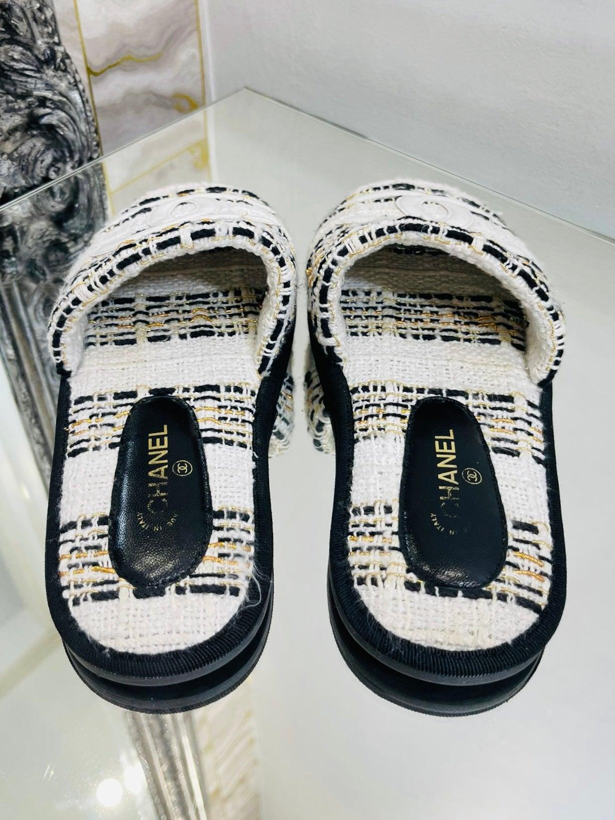 Women's Chanel Tweed 'CC' Logo Slippers For Sale