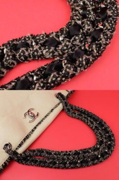 Chanel Tweed Chain Tote 223685 Ivory X Black Leather Shoulder Bag